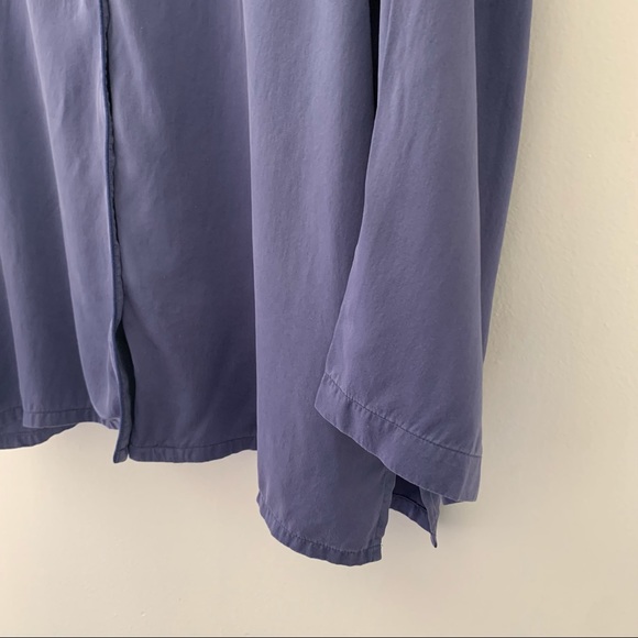 100% Silk Blue Button Down Jillian Jones Sleep Top Sz L - Picture 2 of 12